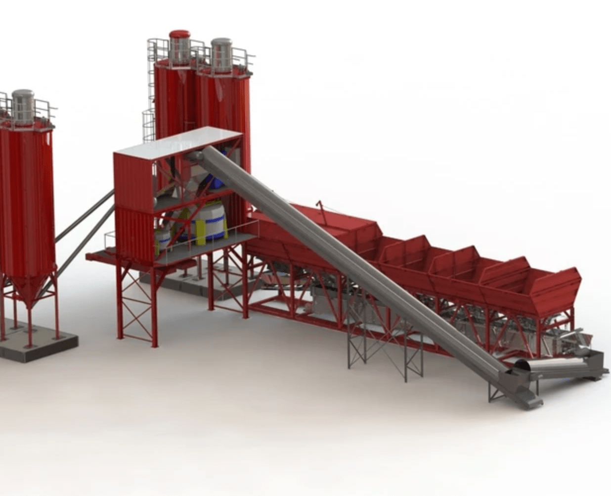 Model 3D i wizualizacja CAD węzła betoniarskiego – modernizacja linii technologicznych dla przemysłu Rom&Co solutions.